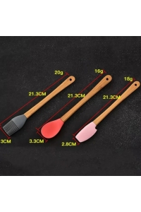5'li Renkli Ahşap Saplı Silikon Uçlu Spatula Fırçalı Kaşık Seti -Yemek Hazırlık Seti 21 Cm
