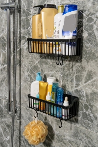 2 Li Plastik Yapışkanlı Askılı Mutfak- Banyo Rafı Düzenleyici Duş Şampuanlık 