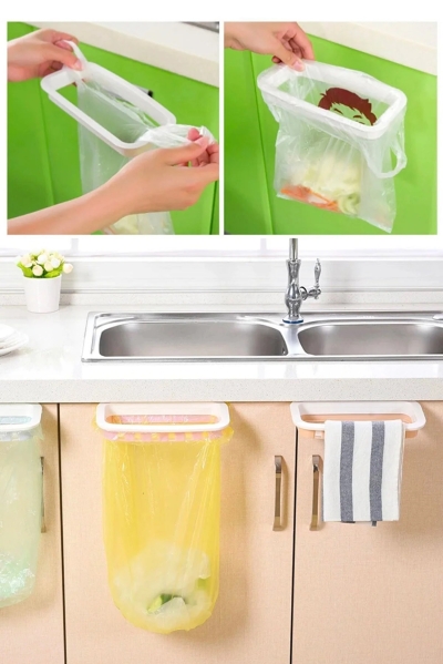 Mutfak Banyo Çöp Poşeti Tutucu Aparat Havlu Bez Tutucu  Dolap Kapağına Asılır