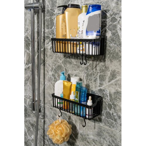 2 Li Plastik Yapışkanlı Askılı Mutfak- Banyo Rafı Düzenleyici Duş Şampuanlık 