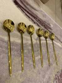  6 Adet Şık Parlak Gold Paslanmaz Titanyum Çelik Çay Kaşığı Kararmaz