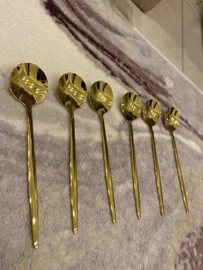  6 Adet Şık Parlak Gold Paslanmaz Titanyum Çelik Çay Kaşığı Kararmaz