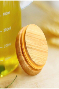 900 Ml Cam Yağdanlık -  Sirkelik - Bambu Kapak Isıya Dayanıklı Cam Yağ Şişesi