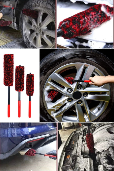 3 Adet Esnek Peluş Oto Jant Egzos Temizleme Fırçası- Ev Araç Temizlik Toz Alma Fırça Seti