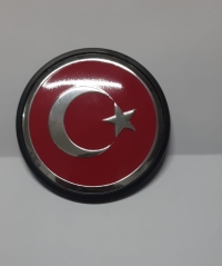 8 Cm Yuvarlak Plastik Yapışkanlı Türk Bayrağı Arma