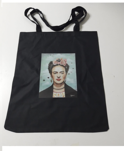 Frida Kahlo Baskılı Bez Çanta - Pazar Market Çantası - Kitap Çantası Siyah 