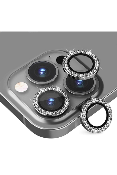 Lens Koruyucu Apple Iphone 13 Pro Uyumlu Kamera Koruyucu Gümüş Taşlı