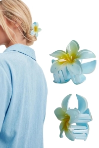 Mavi Lotus Çiçek Parlak Akrilik Kadın Vintage Mandal Toka