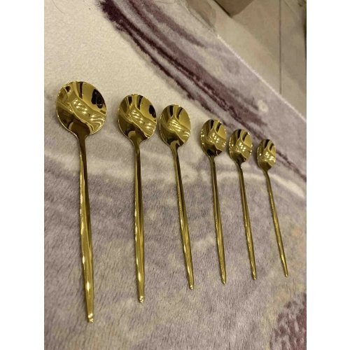  6 Adet Şık Parlak Gold Paslanmaz Titanyum Çelik Çay Kaşığı Kararmaz