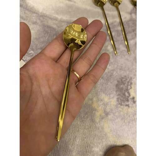  6 Adet Şık Parlak Gold Paslanmaz Titanyum Çelik Çay Kaşığı Kararmaz