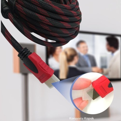 10 Mt HDMI Kablosu Örgülü Full HD Görüntü Aktarma Kablosu -Bilgisayar Uydu Görüntü Ses 