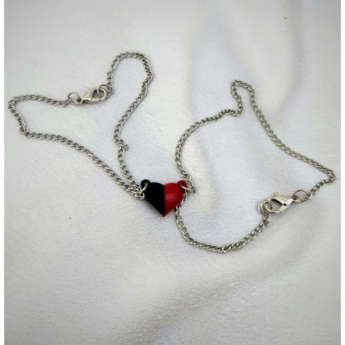 2Li Kırmızı-Siyah Mıknatıslı Kalp Çift Bilekliği - Sevgili- Arkadaş - BFF Bilekliği