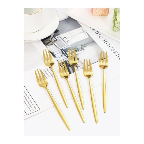 6 Adet Mini Boy Lüx Gold Fondü Çatalı Paslanmaz Çelik 14 Cm Tatlı Çatalı
