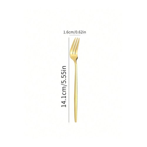 6 Adet Mini Boy Lüx Gold Fondü Çatalı Paslanmaz Çelik 14 Cm Tatlı Çatalı
