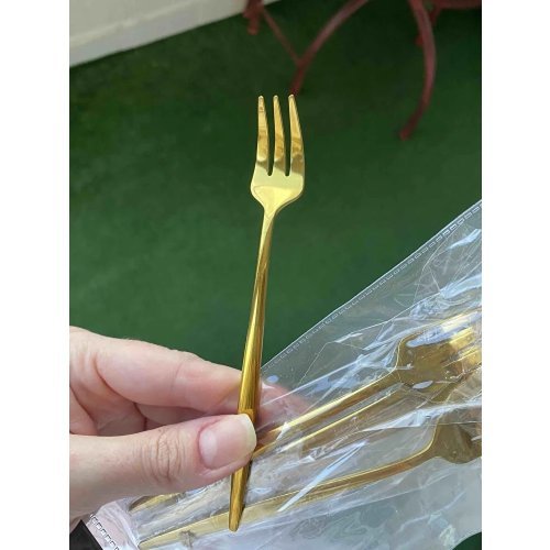 6 Adet Mini Boy Lüx Gold Fondü Çatalı Paslanmaz Çelik 14 Cm Tatlı Çatalı