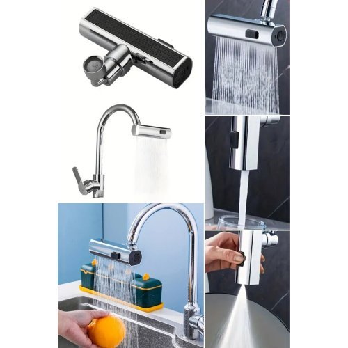 Akıllı Musluk Armatür 360 Dönen 4 Fonksiyonlu Lüks Mutfak Lavabo Musluk Ucu Krom Plastik