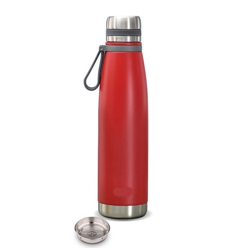 Çift Kat Paslanmaz Çelik Bardaklı 850 ml Taşıma Şeritli Termos Kamp Bebek Mama Termosu-8691
