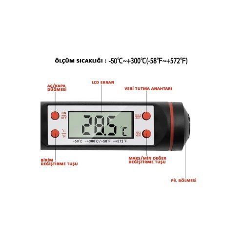 Dijital Gıda Termometresi Sıvı Gıda Et Su Süt Mama Sıcaklık Ölçer - Özel Kutulu