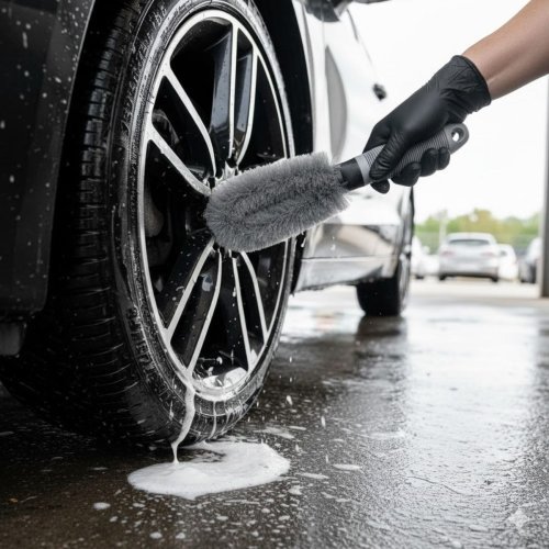 Gri Oto Jant Temizleme Fırçası – Ergonomik Saplı Lastik Jant Detay Temizliği İçin Güçlü Kıllı Fırça