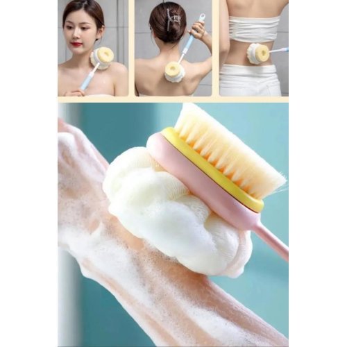 İki Taraflı Uzun Saplı Fırçalı Banyo Vücut Sırt Fırçası Banyo Lifi