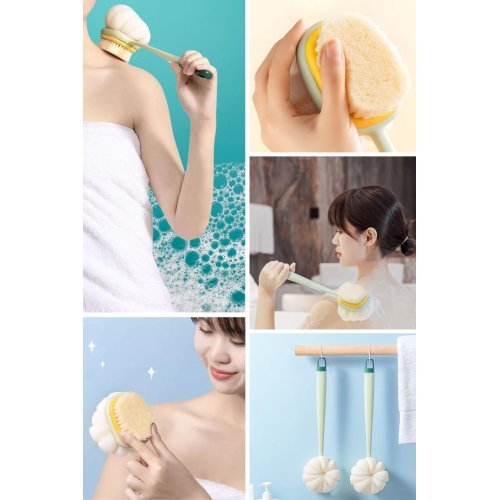 İki Taraflı Uzun Saplı Fırçalı Banyo Vücut Sırt Fırçası Banyo Lifi